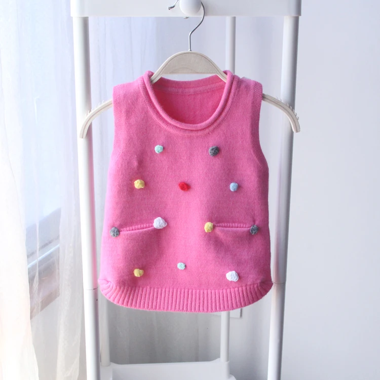 

Hot Girls Wool Vest Sweaters 1-4 Yrs Old Baby Infant Kids Cute Dot Cotton Knitwear Spring Fall Children's Waistcoat Clothes B14