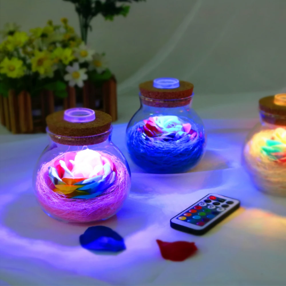 

Rose Wishing Bottle Night Light Remote Control Colorful Nightlamp For Home Party Karaoke Decoration Child Creative Gift