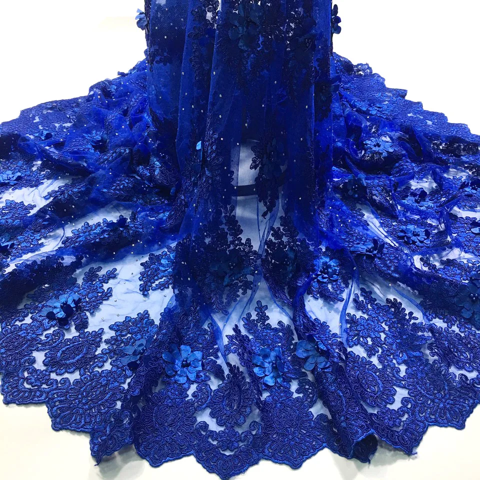 

3d Lace Fabric 2018 High Quality Lace Blue African Lace Appliqun With Beaded Embroidered Lace Trim For Nigerian Wedding M2608