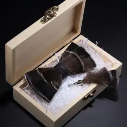 JEMYGINS оригинальный дизайн чёрный; коричневый птичье перо галстук-бабочка ручной работы брошь-бант Подарочная деревянная коробка