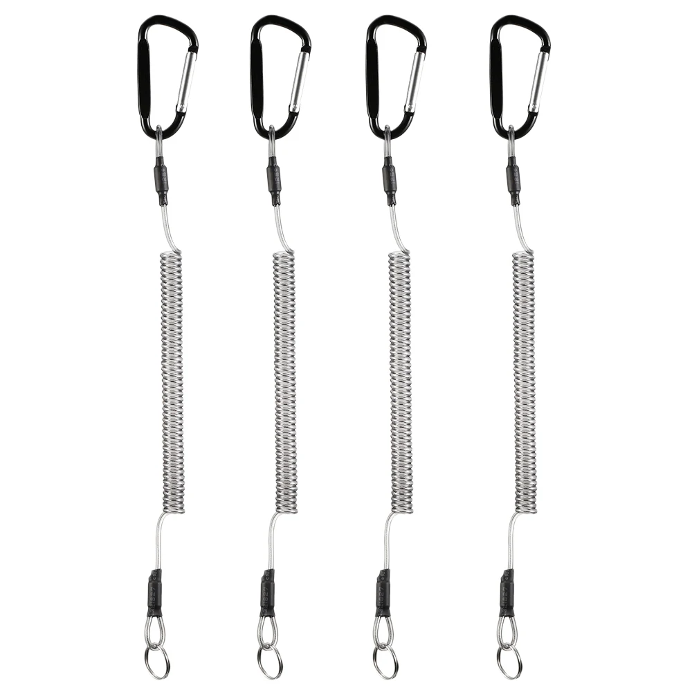 

4pcs Fishing Lanyards Boating Ropes Retention String Fishing Rope With Camping Carabiner Secure Lock Spiral Cord Security Rope
