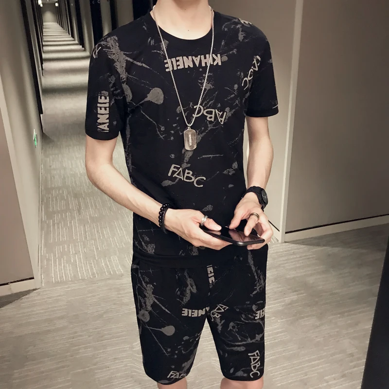 Модная уличная одежда Ropa De Hombre летняя в Корейском стиле мужские футболки и шорты