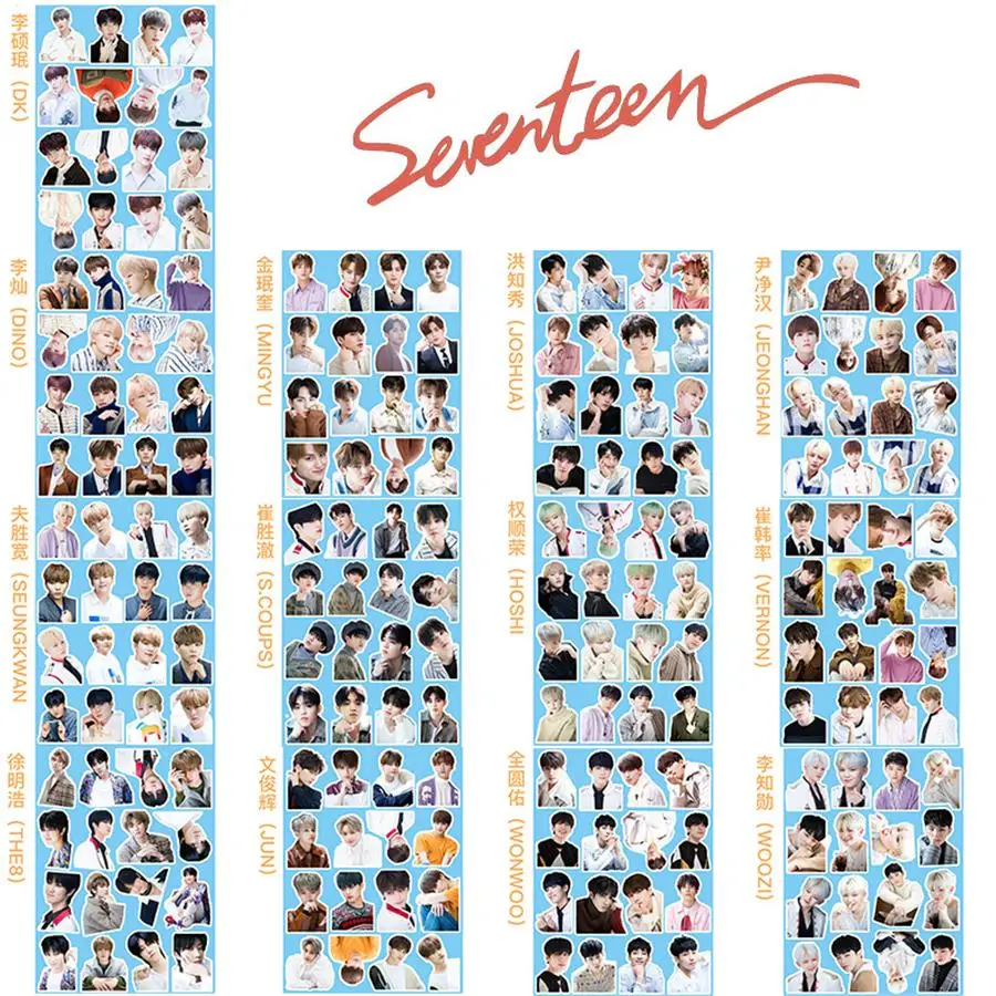 

Kpop Seventeen Adhesive Photo Stickers for Luggage Notebook DK The8 Dino S.coups Carat Land Phone Laptop Decorative DIY Stickers