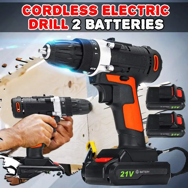 

2 Speed 21V Electric Cordless Drill Electric Screwdriver Rechargeable Electrical Tool Powerful Impact Mini Drill Wrench +Battery