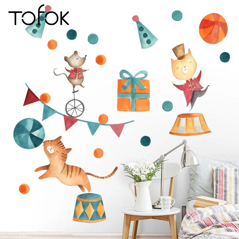 Tofok Мультяшные кошки искусство смешные цирковые наклейки для детской комнаты