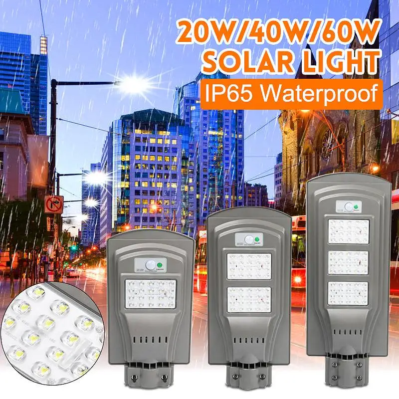 

20W/40W/60W LED Grey Solar Sensor Road Floodlight Motion Sensor Wall Light IP65 Waterproof Outdoor Garden Street Pathway Lamp