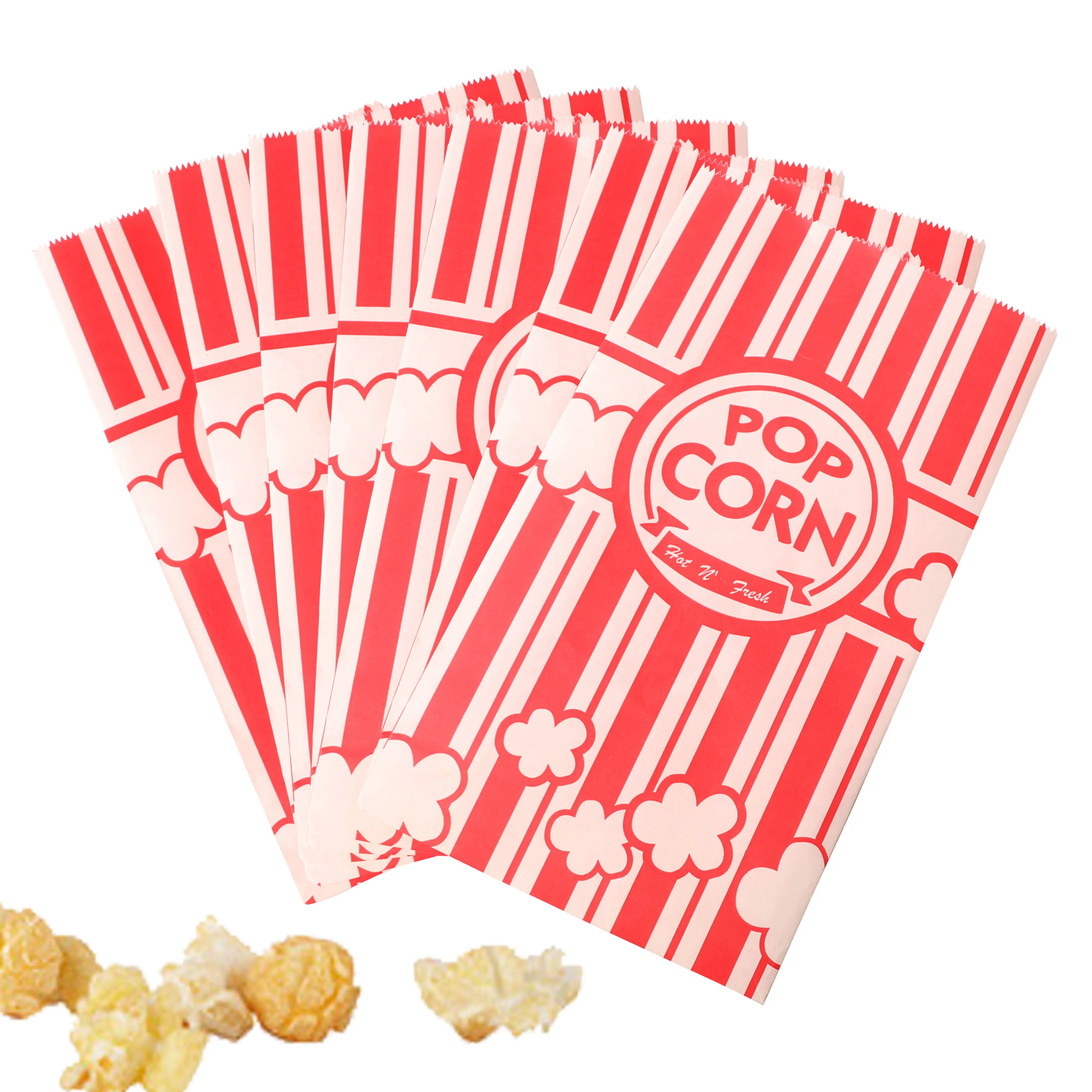 50pcs Popcorn Bags White & Red Striped Paper Popcorn Holders Cookie