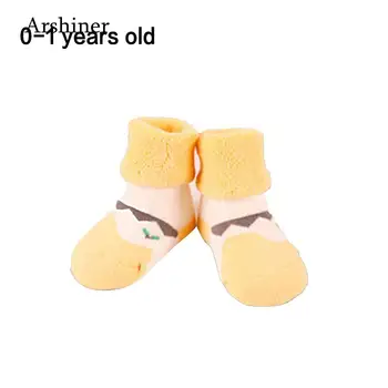 

Baby Cartoon Autumn Yellow Terry Print Fashion Mid Anti-Slip Unisex Animal Warm Length Casual Socks Thickening Winter