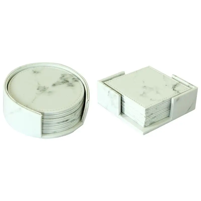 

6 PCS Set Ins Style Marbling Print PU Coasters Modern Cup Mat Waterproof And Heatproof