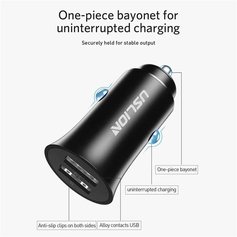 USLION 3.1A 5V зарядное устройство для автомобиля с двумя портами USB Samsung S9 S8 Plus Note 9 8 Xiaomi