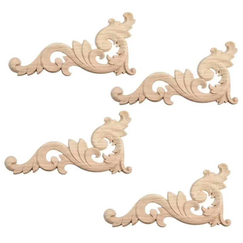 

4 pieces ornament ornament wood ornaments handmade for wardrobe furniture corner 15x7.5cm