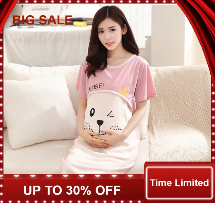 

breastfeeding Clothing Maternity Dresses Cute Character Breathable Loose Short O Neck Pregnant Nursing Dress