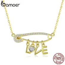 BAMOER Vintage 100% Plata de Ley 925 aguja trasera y carta de amor claro Zirconia collares colgante mujer joyería de plata SCN324