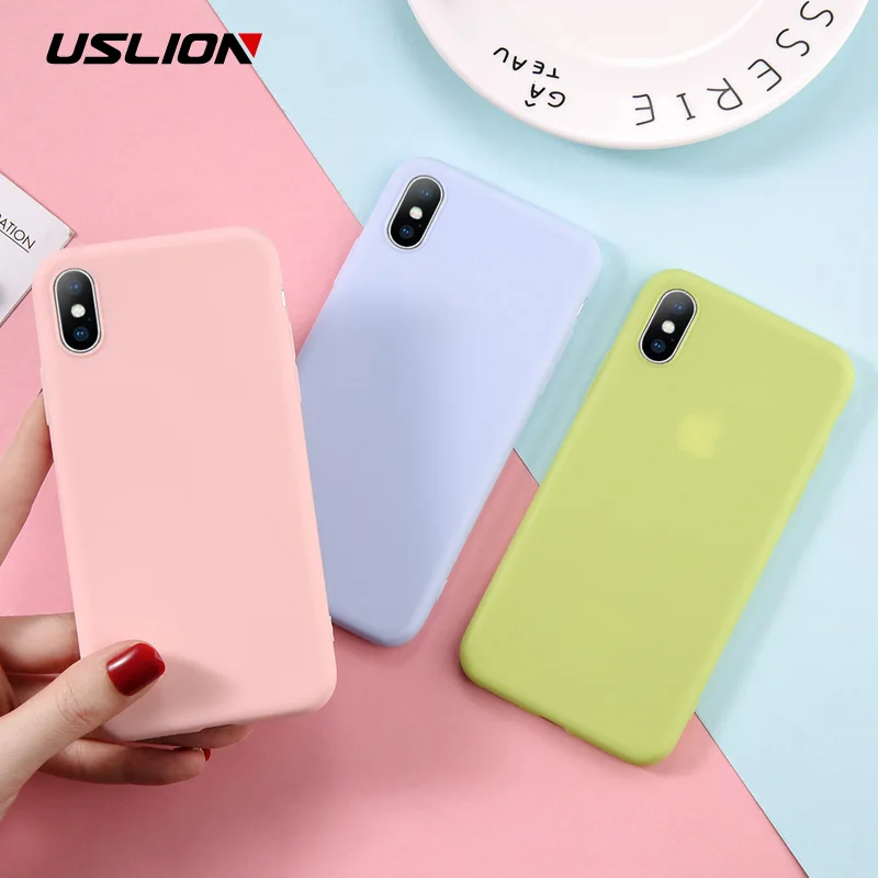

USLION Simple Candy Color Case for iPhone X XS Max XR Silicon Phone Cases For iPhone 7 6 6s 8 Plus Soft TPU Plain Back Cover