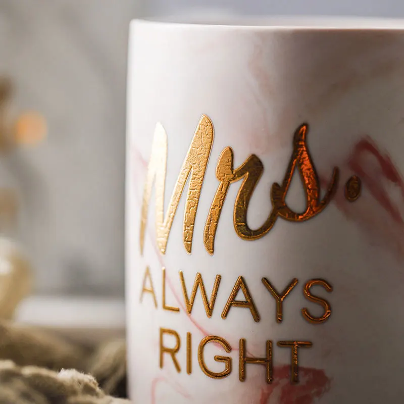 Мраморная кружка нордическая Mr Right & Mrs Always матовые керамические парные кружки
