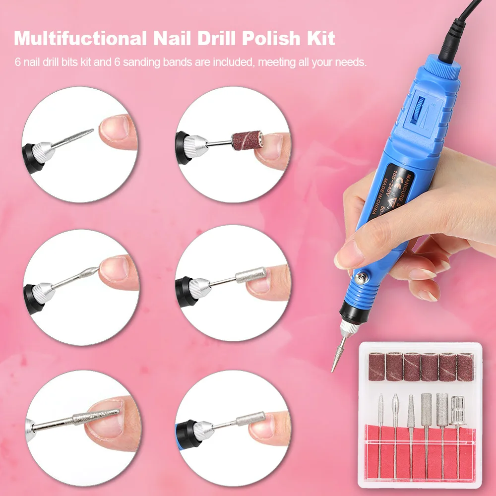 

Electric Nail Drill Polish Kit Professional Manicure Machine Apparatus for Manicure Pedicure Tool 6 Drill Bits Nail Art Tool