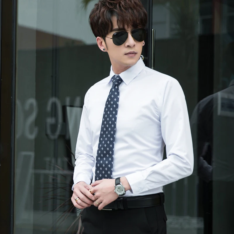 Мужская Однотонная рубашка в Корейском стиле, модная Повседневная рубашка с длинными рукавами большого размера-800