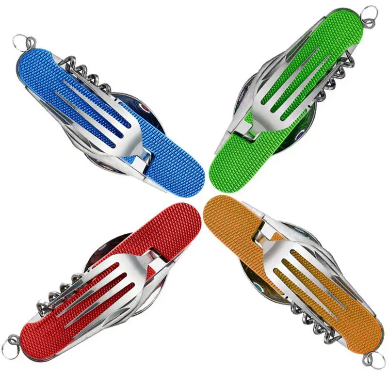

4-in-1 Folding Spoon Fork Knife And Bottle Opener Outdoor Stainless Steel Tableware Camping Tableware Picnic