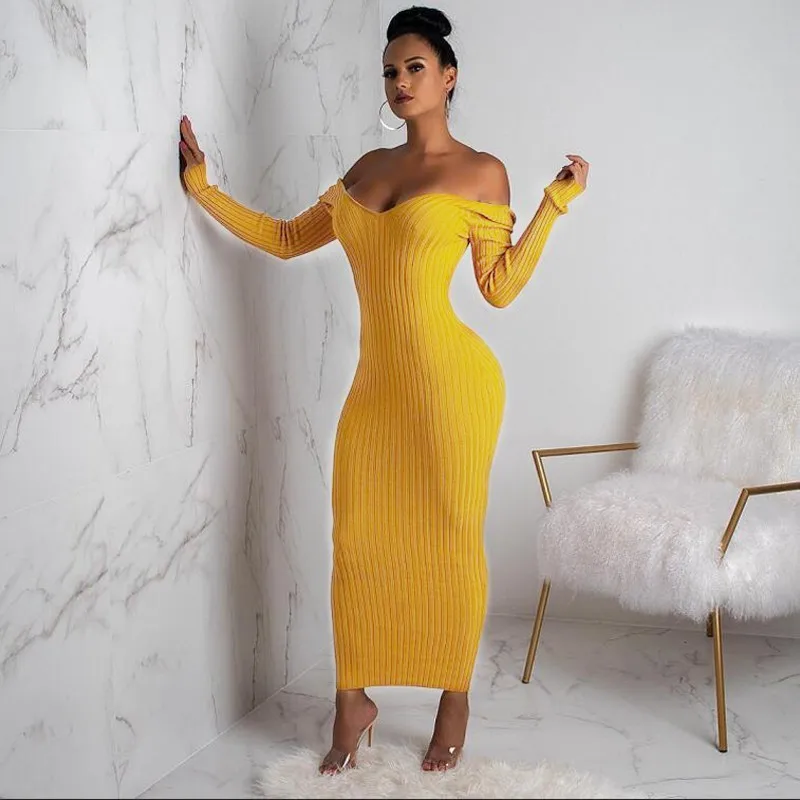 

Slaygirl Knitted Bodycon Maxi Dress Women V Neck Sweater Sexy Dress Long Sleeve Winter Bandage Dresses Maxi Slim Party Dress