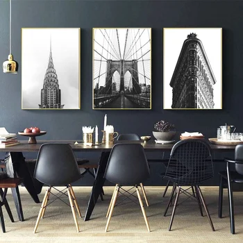 

Modern New York City Empire State Brooklyn Bridge Landscape Cityscape Art Canvas Poster Wall Picture for Living Room No Frame