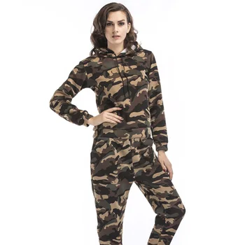 

Tracksuit 2 Piece Set Women 2019 Velvet Warm Casual Camouflage Pants Suit 2 Piece Set Women hooded jacket And Trousers Sets