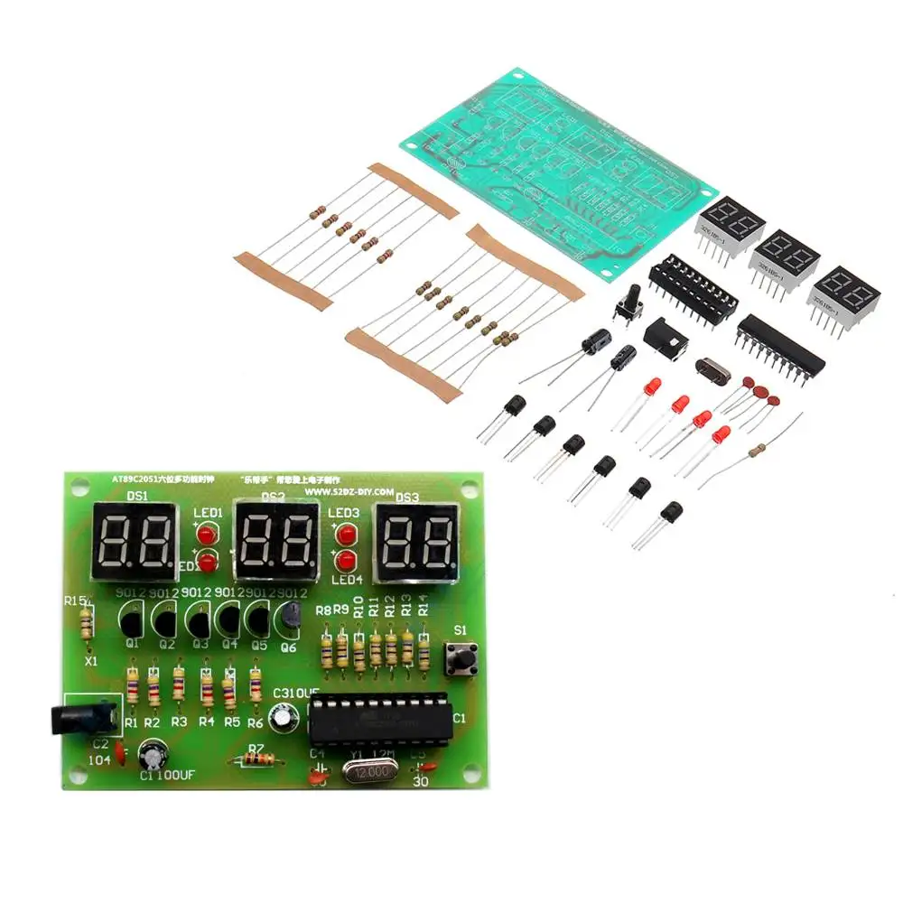 1 Set AT89C2051 DIY Digital LED Electronic Clock Kit Suite DIY Six 6 Bits Electronic Parts and Components Eletronic Kit 1 Set AT89C2051 DIY Digital LED Electronic Clock Kit Suite DIY Six 6 Bits Electronic Parts and Components Eletronic Kit