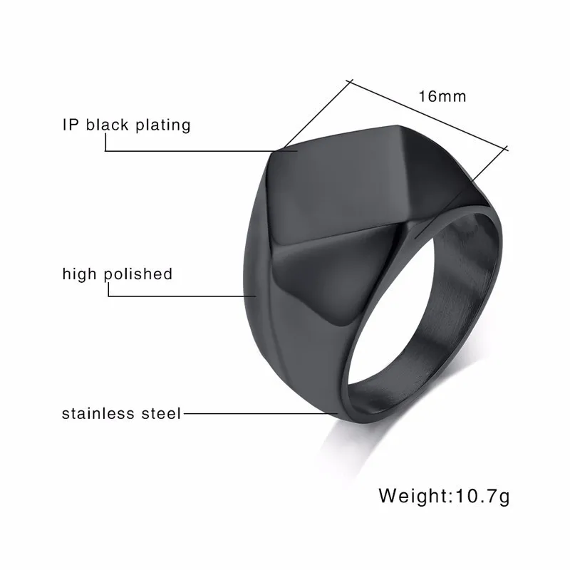 Assorted Colors Signet Ring for Men Stainless Steel Quadrangle Flat Top Square Mens Jewellery - Image 3