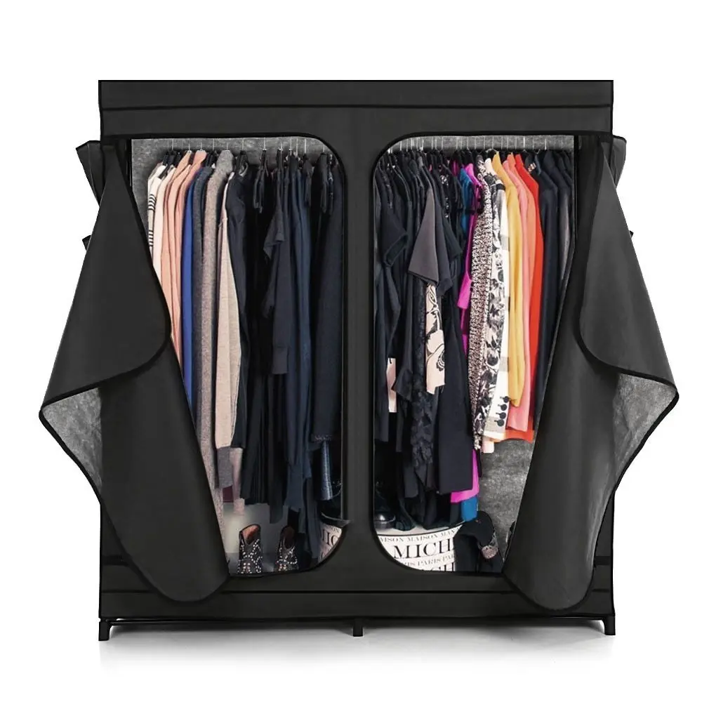 

iKayaa Double Zipped Up Fabric Closet Wardrobe Cabinet Large Clothes Storage Organizer Garment Clothing Hanger Rack