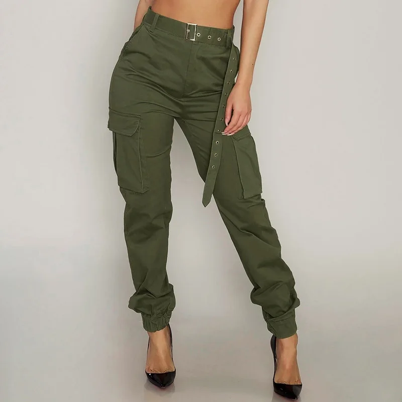 

Casual Loose Women Cargo Pants Solid High Waist Functional Pockets Punk Harem Capri Trousers Joggers 2019 Streetwear Pantalon