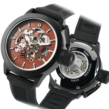 

Rotating Bezel Skeleton Watch Men Round Dial Sports Silicone Band Top Brand Luxury Automatic Mechanical Wrist Watches Male Clock
