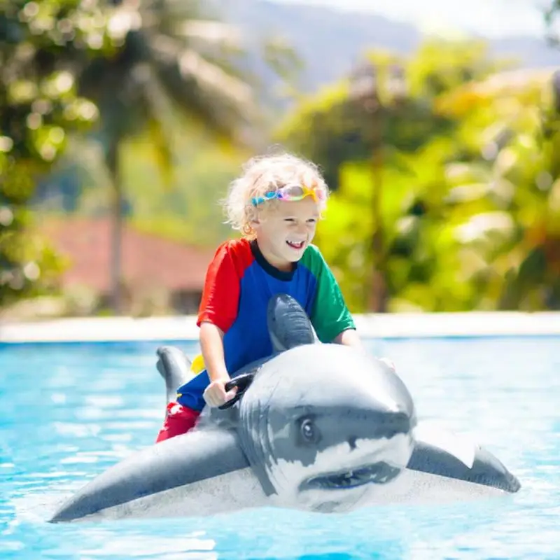 

Amusing Shark Shape Swimming Toys Summer Swimming Pool Water Toys Inflatable Floating Shark Swim Seat Float Kids Beach Side Toy