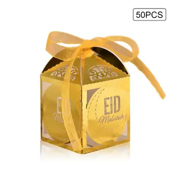 

50PCS Eid Mubarak Golden Candy Chocolate Box Ramadan Kareem Sugar Hollow Storage Case Party Supplies Ramadan Decoration