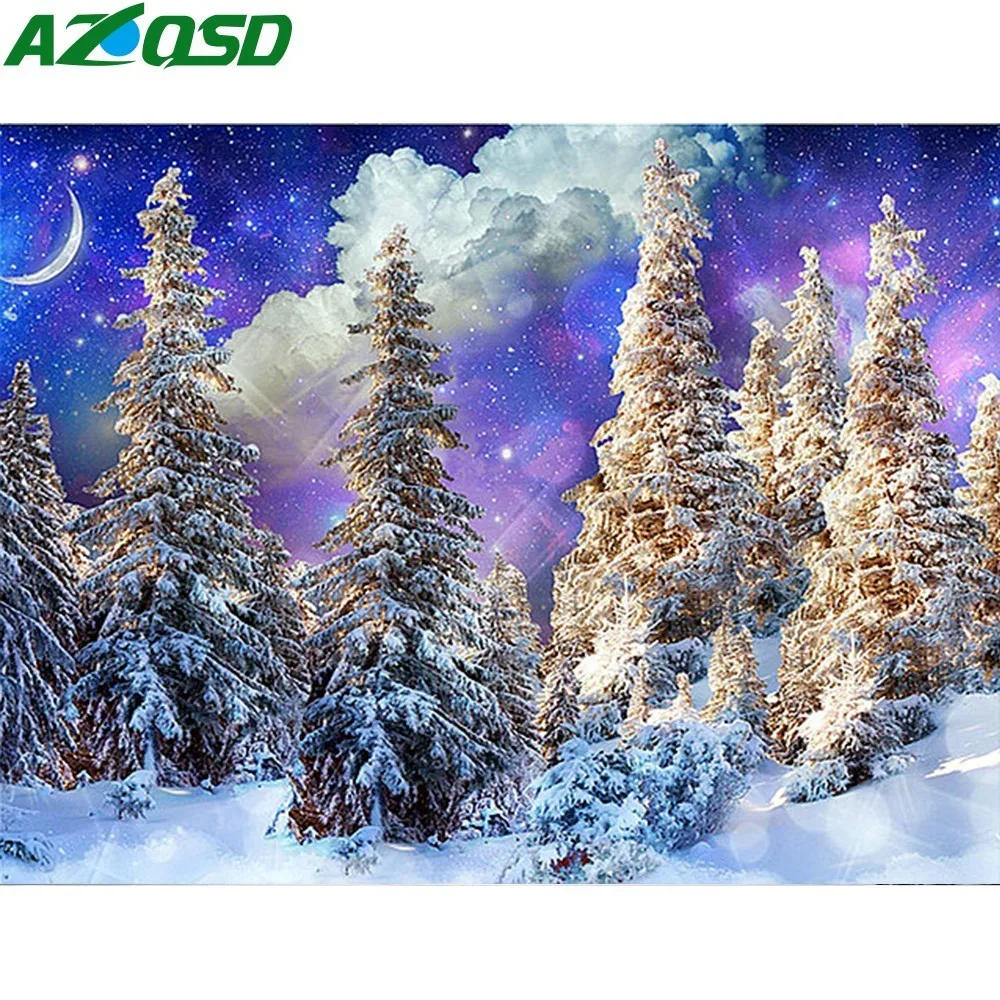 

AZQSD Diamond Painting Snow Tree Diamond Embroidery Winter Scenery DIY Full Square Handicraft Gift Home Decor Diamond Mosaic