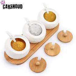 CAKEHOUD Кухня Творческий Cruet Jar керамический контейнер для хранения продуктов с бамбуковой крышкой питания чай. Кофе. Специи, приправы Jar