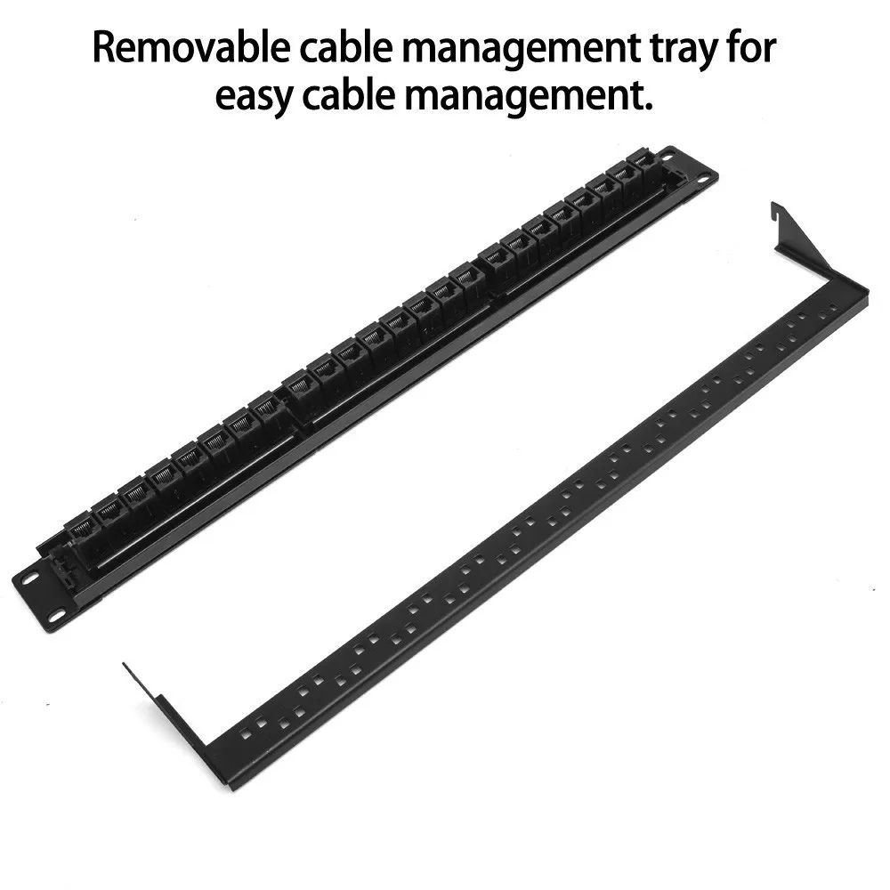 19inch 1U Cabinet Rack Pass through 24 Port CAT6 Patch Panel RJ45 Network Cable Adapter Keystone 4