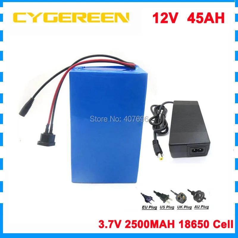 

350W 12V 45AH li-ion battery 12V 45000MAH Lithium battery for 12V 3S Golf Buggy ebike Battery with 30A BMS 12.6V 5A charger