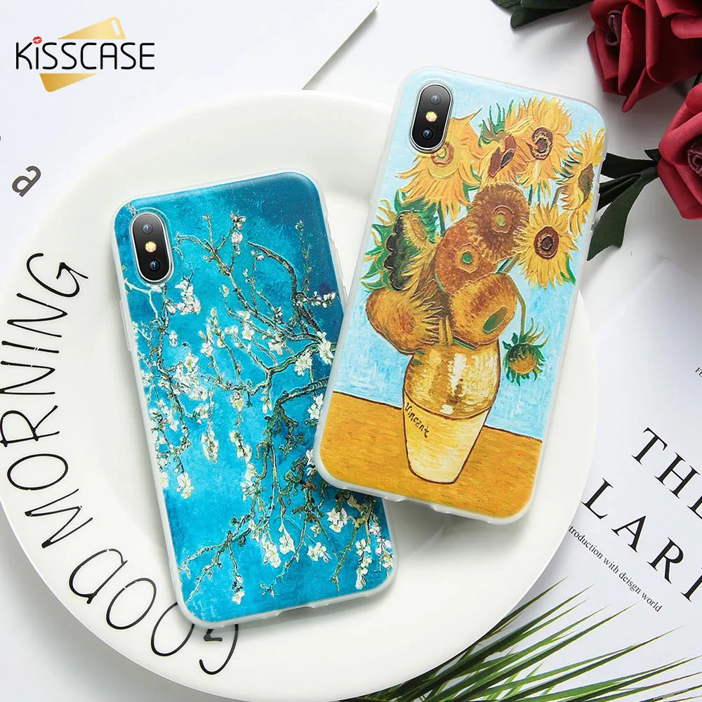 KISSCASE Van Gogh Painted Case For Samsung Galaxy S9 S8 Plus S7 edge 3S Embossed Phone Back Cover Note 9 8 |