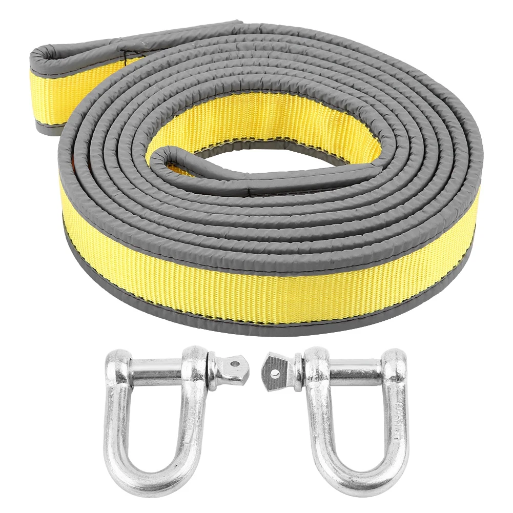 

8 Tons 4 Meters Car Trailer Towing Rope Recovery Tow Strap with U-shape Hooks Light Reflection Towing Cable Tool