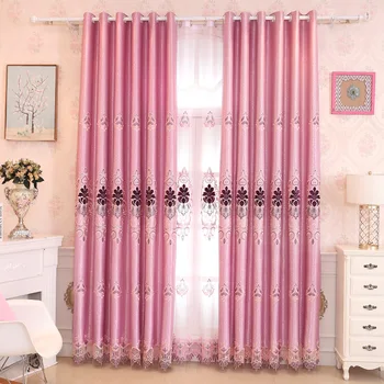 

Popangel European Light Purple Girl's Heart Bedroom Embroidered Curtains Customized Finished Modern Living Room Curtains Screens