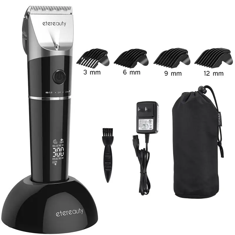 

Electric Hair Clipper Electric Cordless LED Display Titanium Ceramic Blade Cutting Kit With US Plug (Black) Free Shipping