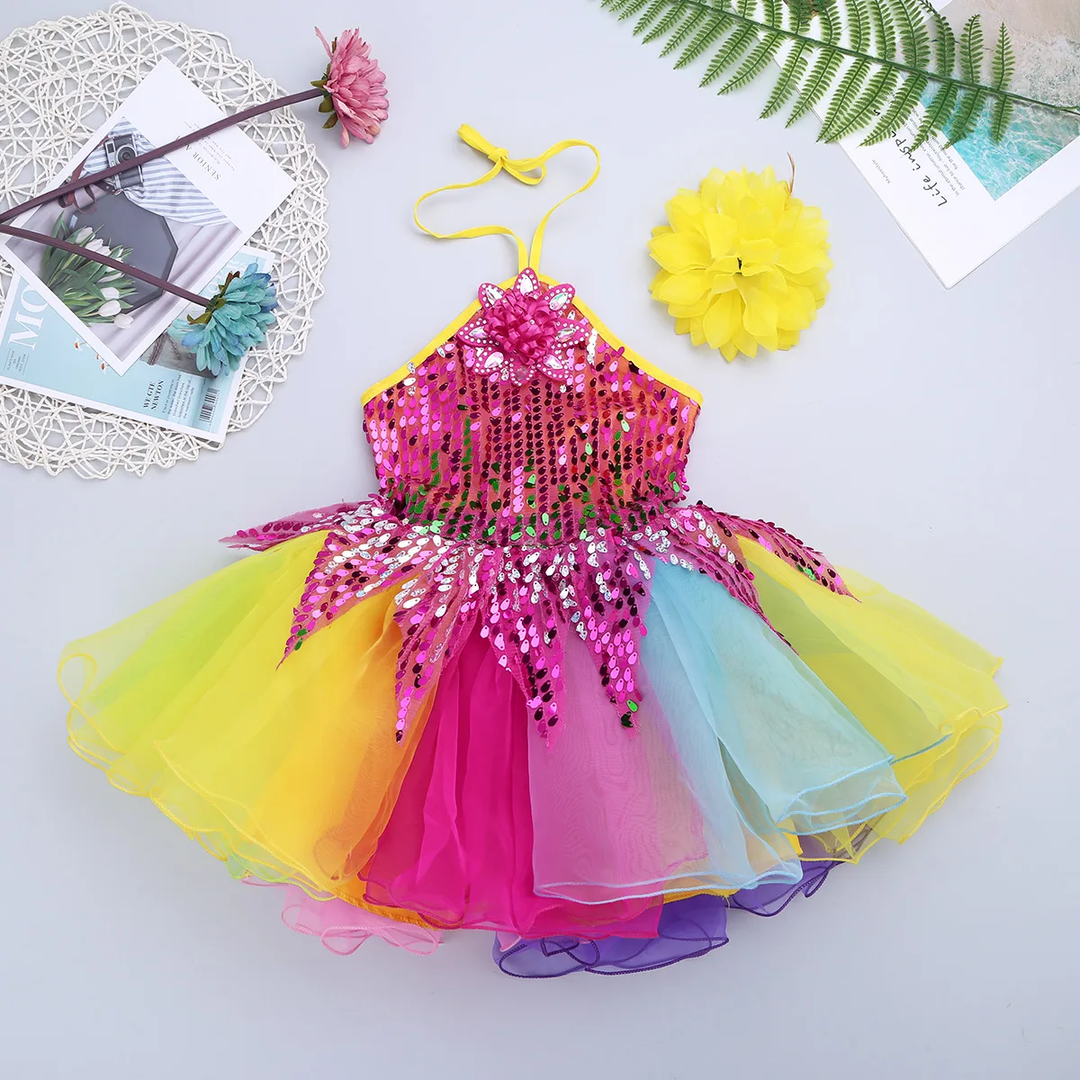 TiaoBug/детское бальное платье-пачка для девочек на бретельках с блестками и цветочной аппликацией, Набор браслетов, балерина, танцевальная одежда для сцены