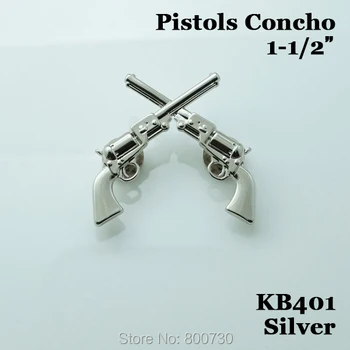 

(KB401) 50pc 1-1/2" Western Button Cowboy Decor Crossed 1861 Colt Revolver Pistols Silver