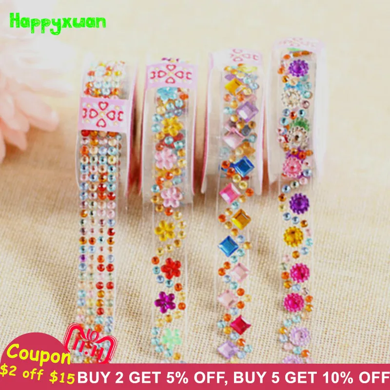 

Happyxuan 4pcs/lot Crystal Diamond Stickers Tape Sheets DIY Hand Craft Materials Scrapbook Album Photo frame Decoration