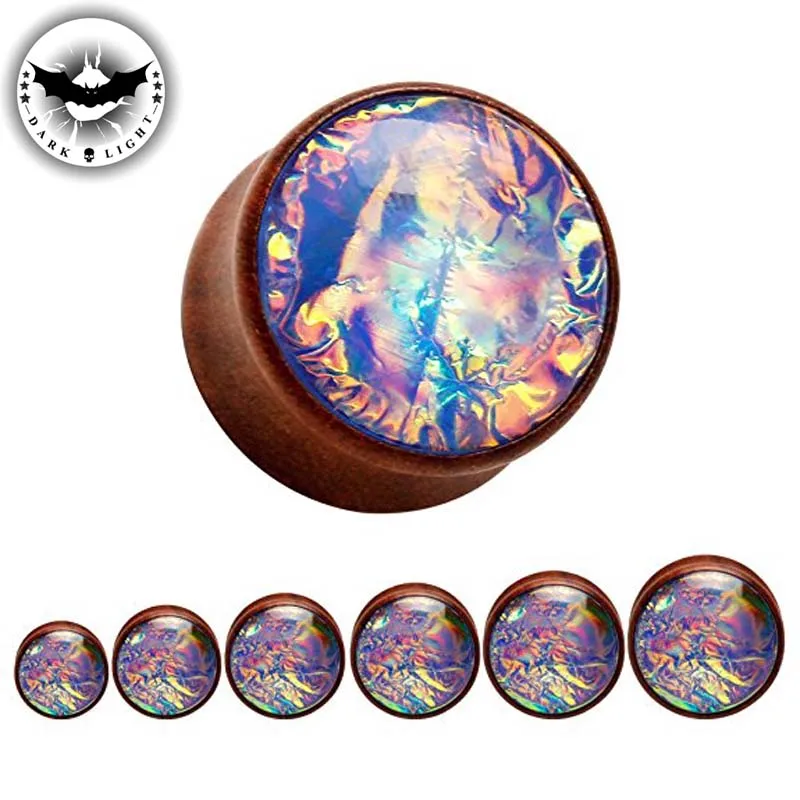 Dark Light 1 Pair Wooden Ear Tunnel Ear Reamer Plug sea shell Ear