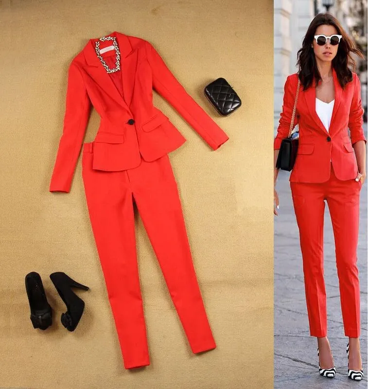 

Spring Elegant Office Lady Business Suits Short Female Two Piece Sets Femme Long Sleeve Jacket And Trouser Suits