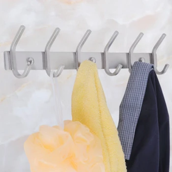 

1 Pc Door Back Hook Stainless Steel Rustproof 6 Pegs Clothes Hangers Coat Hooks Towel Rack for Wardrobe Kitchen Door Bathroom