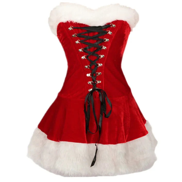 Женское бархатное мини-платье Санта-Клауса, наряд, Рождественский сексуальный Рождественский маскарадный костюм
