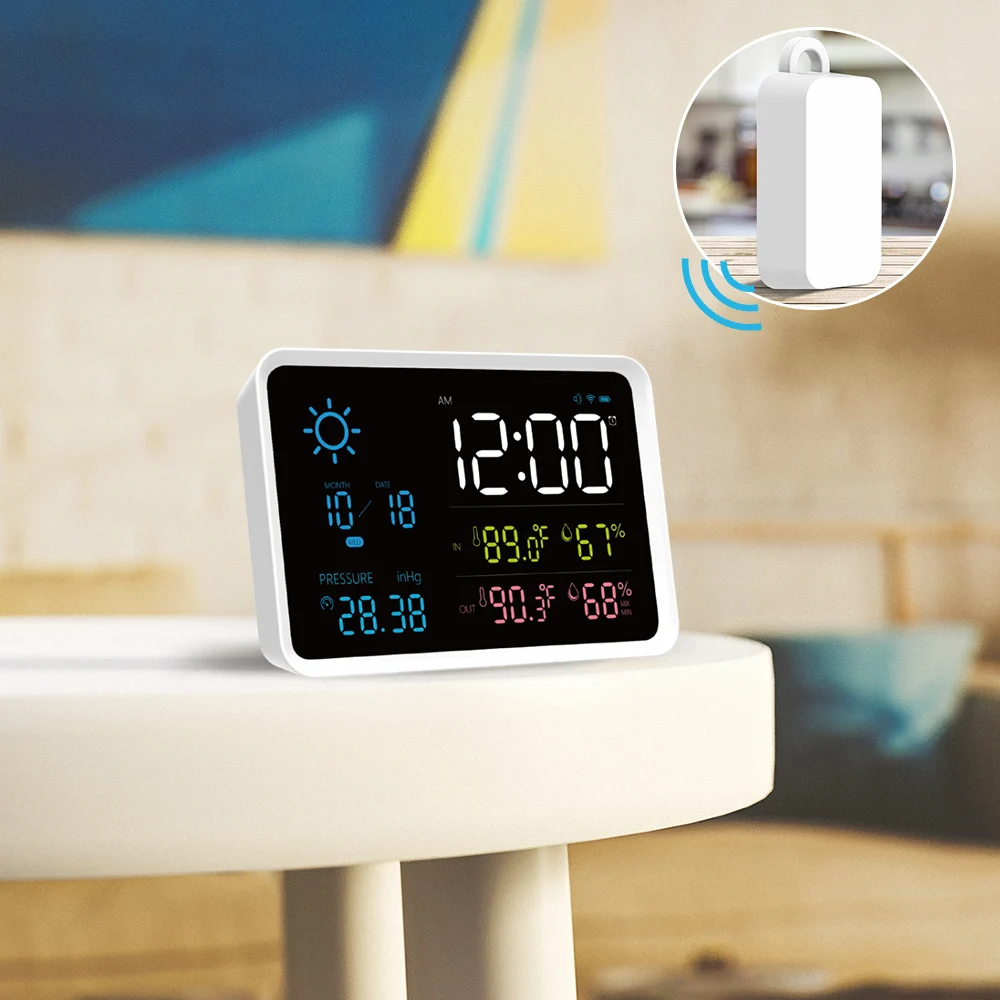 

Digital Thermometer Hygrometer Calendar Alarm Clock Temperature Sensor Humidity Meter Forecast Weather Station Memory Function