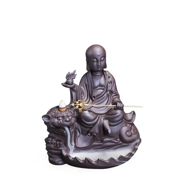

Buddhist Abbot Backflow Incense Burner Smoke Waterfall Incense Holder Chinese Buddha Incense Burner Lotus Flower Handmade Censer