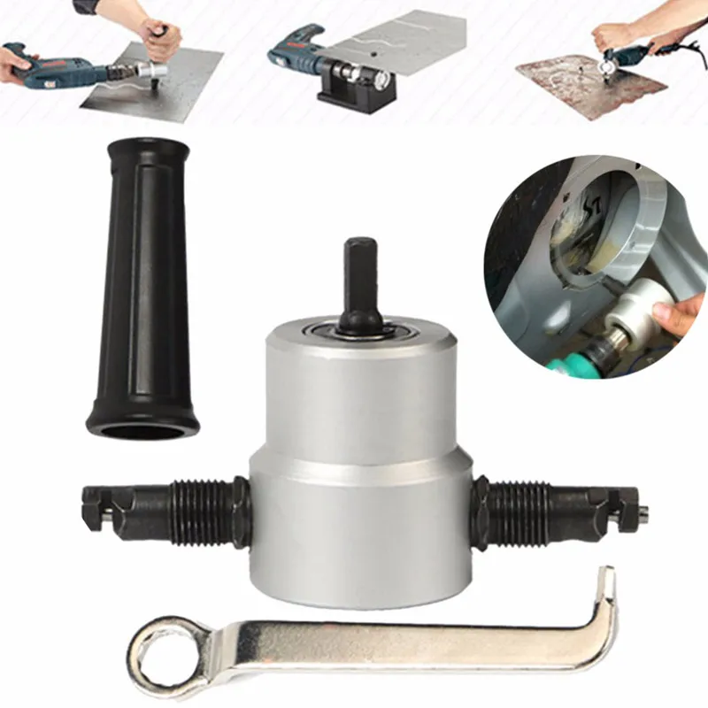 

New Professional Nibble Metal Cutter Double Head Sheet Nibbler Metal Cutter Drill Tool Attachment Metal Plate Open Hole Drill